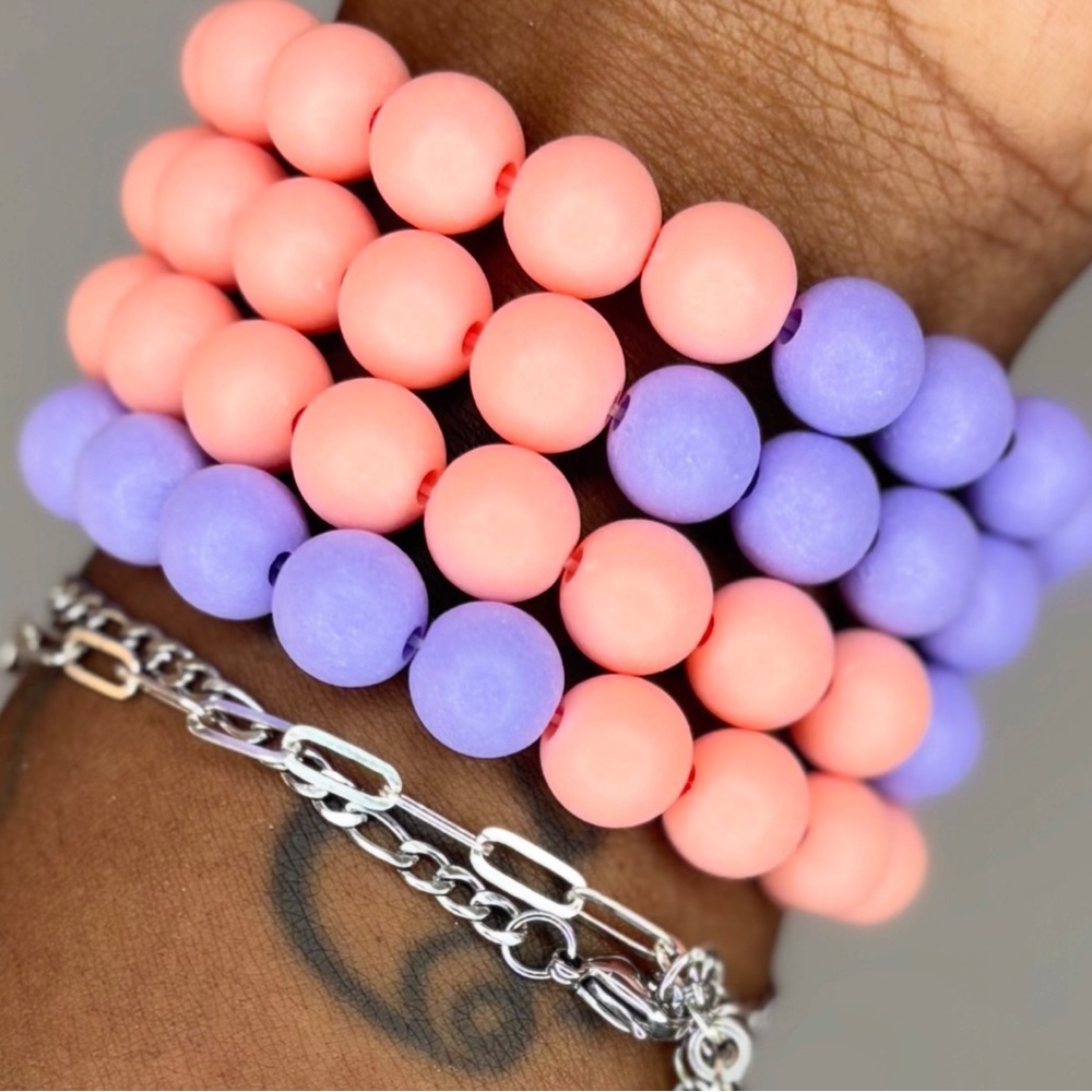 Pink and Purple Beaded Bracelet Set